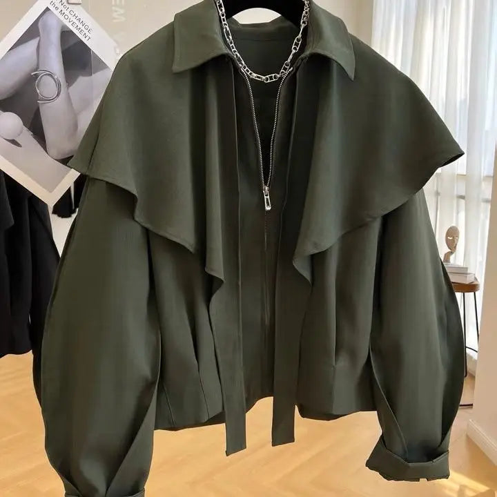 Korean Fashion Cloak Casual Capes Jacket Women's Dongdaemun 2025 Short Coats Woman Heavy Jackets Trend Winter Cardigan Tops New