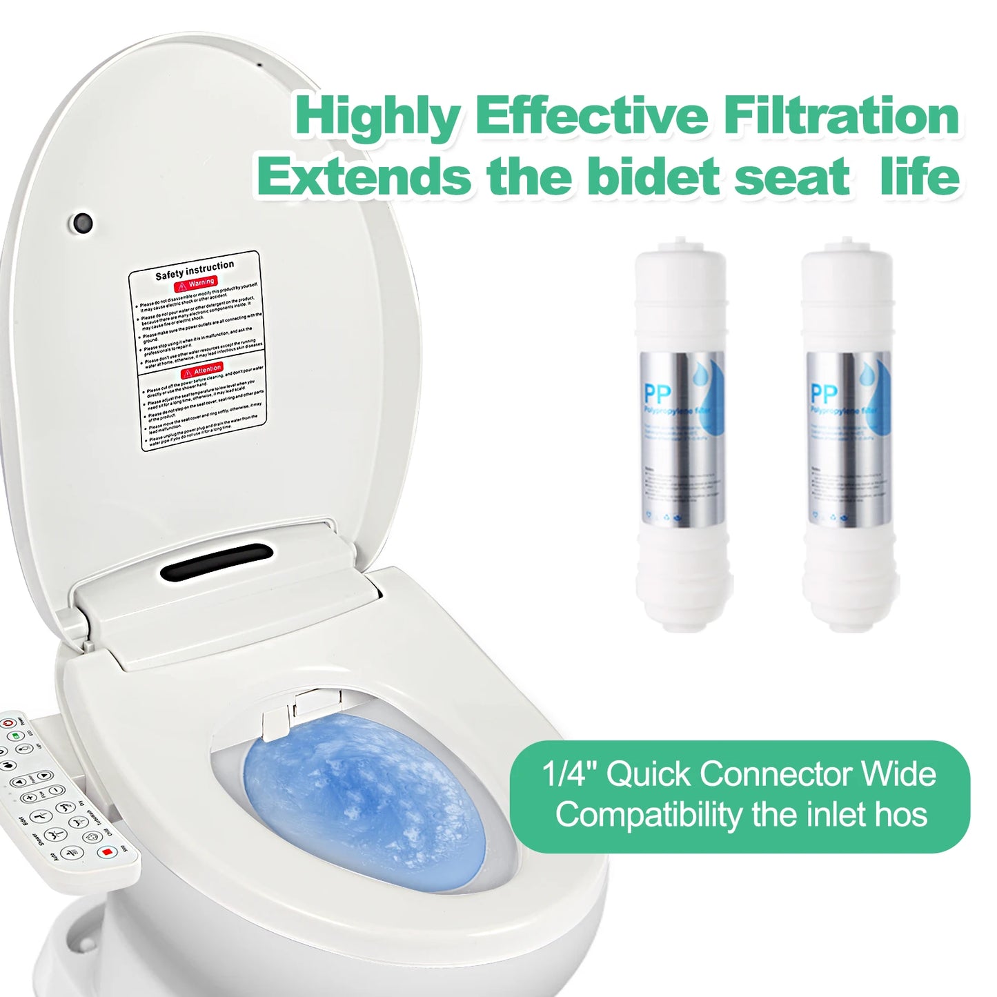 Smart Heated Bidet Toilet Seat , Unlimited Warm Water, Warm Air Dryer, Multiple Cleaning Modes Feminine Washing, Soft Closed T