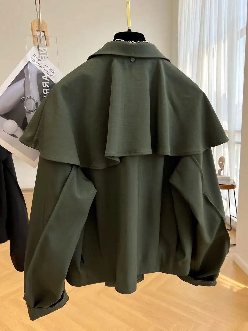 Korean Fashion Cloak Casual Capes Jacket Women's Dongdaemun 2025 Short Coats Woman Heavy Jackets Trend Winter Cardigan Tops New