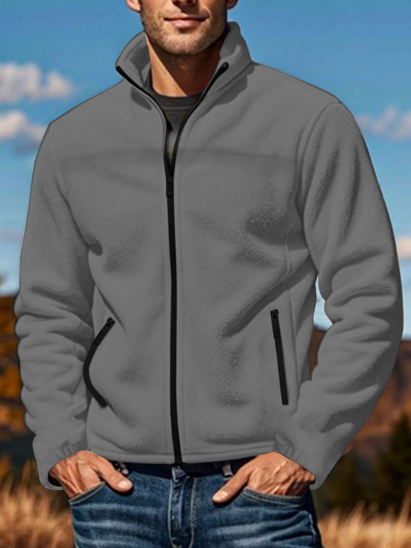 2025 autumn and winter new style fleece jacket for men, suitable for spring, autumn and winter, outdoor zipper stand collar jack