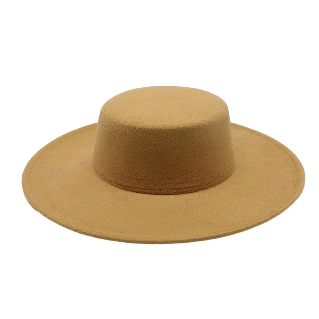 French Women's Hat Big Wide Brim 10CM Fedora Hat Winter Wool Derby Wedding Jazz Hats Flat Top Felt Hat