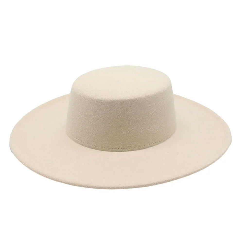 French Women's Hat Big Wide Brim 10CM Fedora Hat Winter Wool Derby Wedding Jazz Hats Flat Top Felt Hat