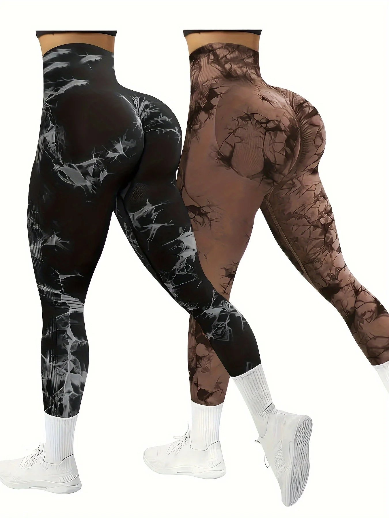 2PCS tie dye seamless women's high waisted yoga pants tight waist and hip lifting elastic wide waist sports leggings