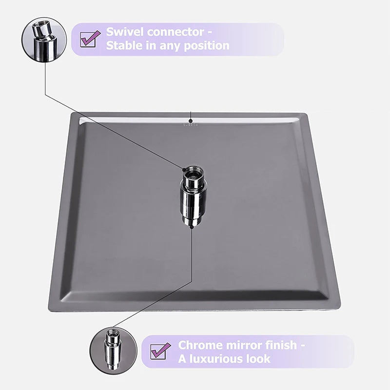 LED Light Bathroom Shower Head 16 inch Big Rainfall Shower Faucets Accessory Top Square Brass Ultra-thin Shower Head