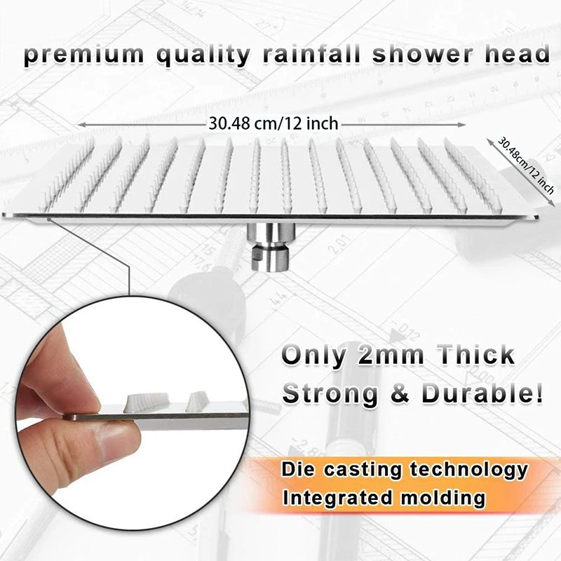LED Light Bathroom Shower Head 16 inch Big Rainfall Shower Faucets Accessory Top Square Brass Ultra-thin Shower Head