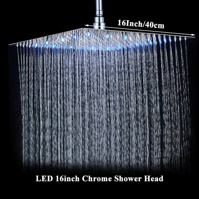 LED Light Bathroom Shower Head 16 inch Big Rainfall Shower Faucets Accessory Top Square Brass Ultra-thin Shower Head