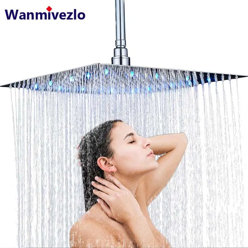 LED Light Bathroom Shower Head 16 inch Big Rainfall Shower Faucets Accessory Top Square Brass Ultra-thin Shower Head