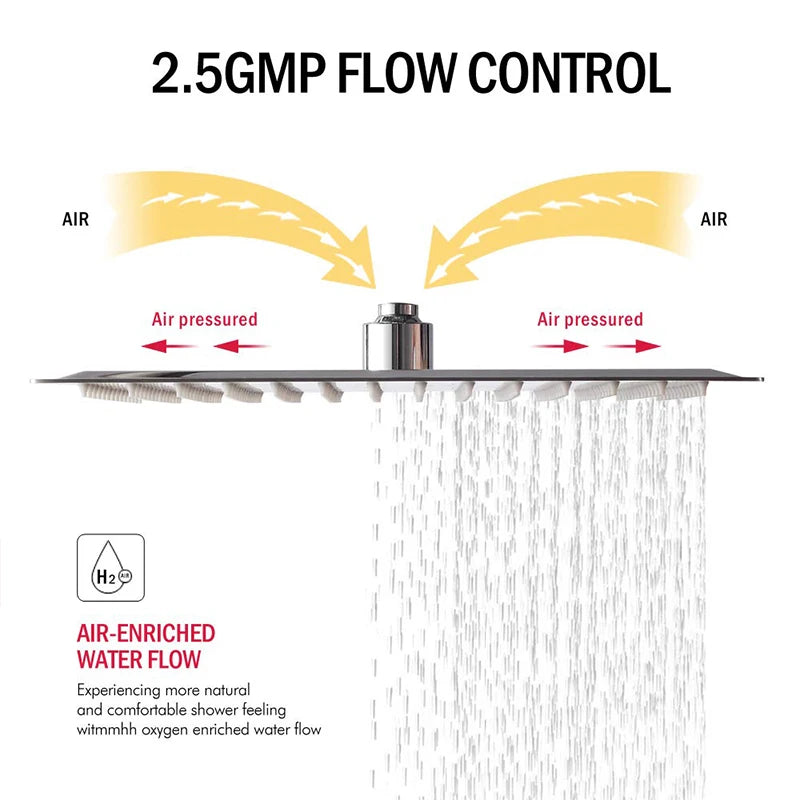 LED Light Bathroom Shower Head 16 inch Big Rainfall Shower Faucets Accessory Top Square Brass Ultra-thin Shower Head