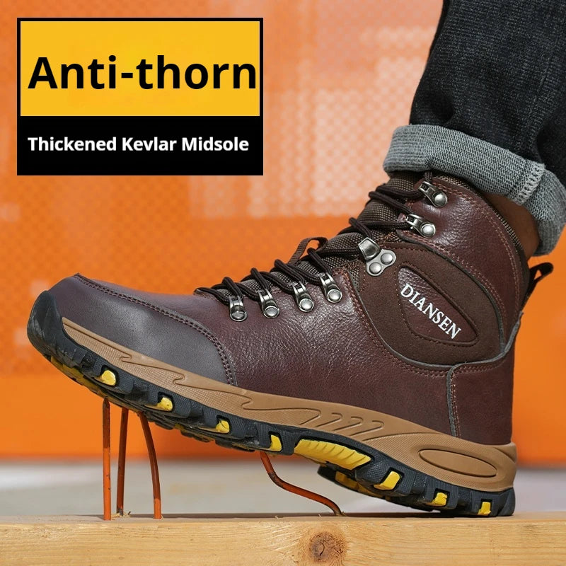 High Top Men Work Shoes Anti-Puncture Anti-smash Work Sneakers Slip Resistant Comfortable Soft Water Resistant Work Hiking Boots