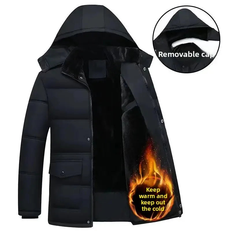 Thickened Fleece Winter Jacket for Middle-Aged And Elderly Men Warm Cotton Coat Dad Grandpa Cotton Clothes Elderly Men's Outerwe