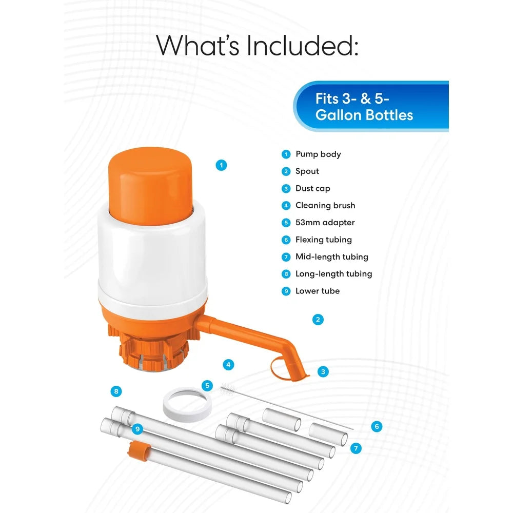 Versatile Manual Water Pump 1 to 6 Gallon Bottles 48mm 55mm BPA Free Leakproof Includes Tube Brush Effortless Hydration