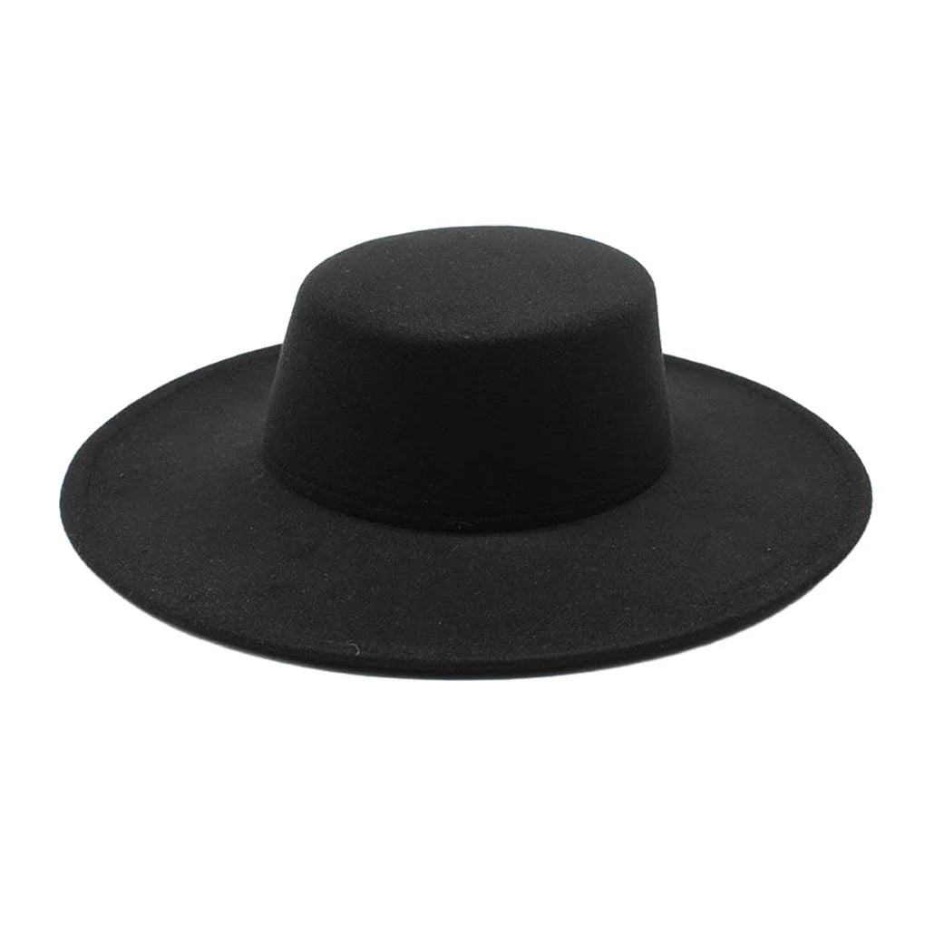 French Women's Hat Big Wide Brim 10CM Fedora Hat Winter Wool Derby Wedding Jazz Hats Flat Top Felt Hat