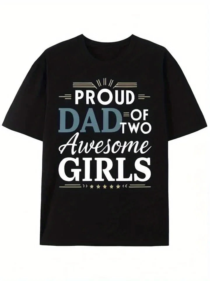 Proud Dad of Two Awesome Girls Short Sleeve Tee for Men - Perfect Summer Casual Wear, Unique Gift Idea for Father's Day