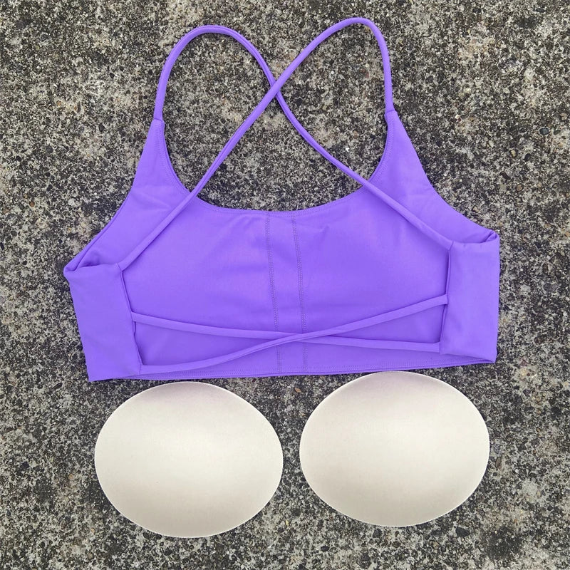 Women Sports Bra Sexy Cross Straps Back Fitness Bralette High Impact Gym Yoga Workout Crop Top Vest Push Up Running Underwear