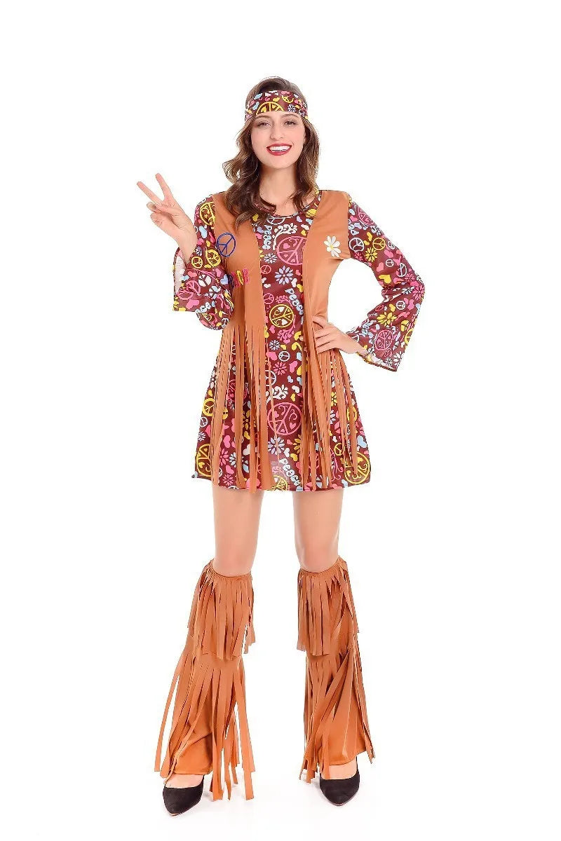 Women's tassel hippie costume retro hippie party costume cosplay costume