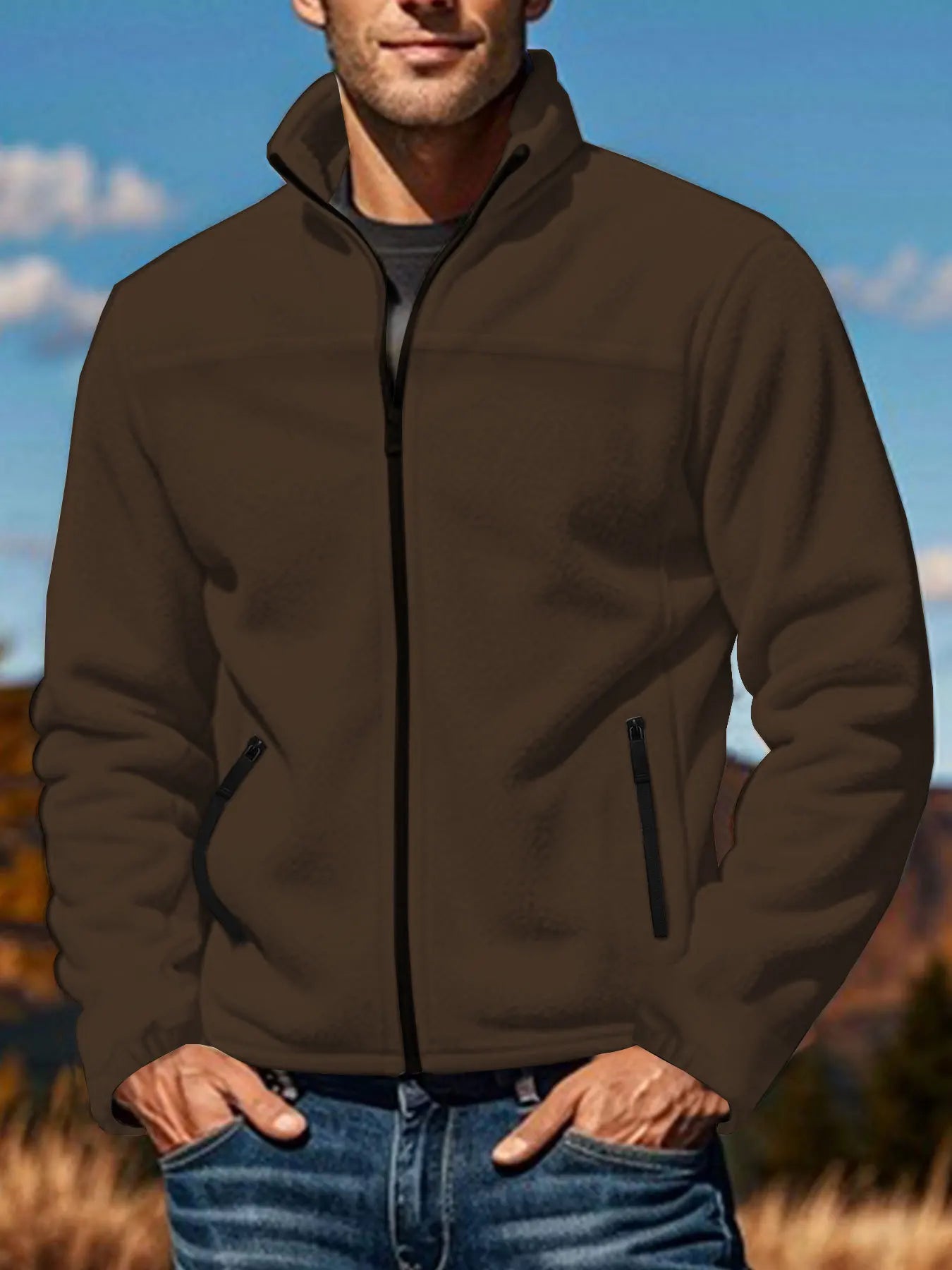 2025 autumn and winter new style fleece jacket for men, suitable for spring, autumn and winter, outdoor zipper stand collar jack