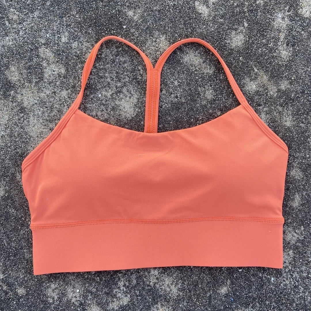 Solid Color Y Shape Line Women Fitness Sport Bra Top Soft Tight Comprehensive Training Jogging Gym Yoga Underwear With Chest Pad