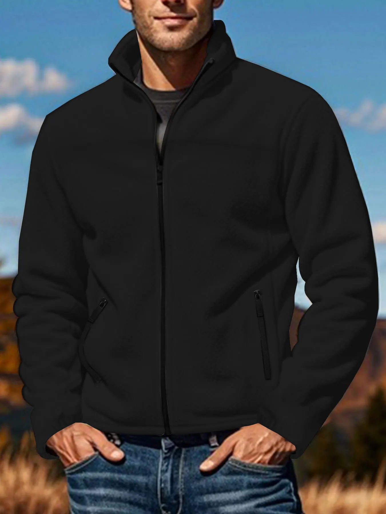 2025 autumn and winter new style fleece jacket for men, suitable for spring, autumn and winter, outdoor zipper stand collar jack
