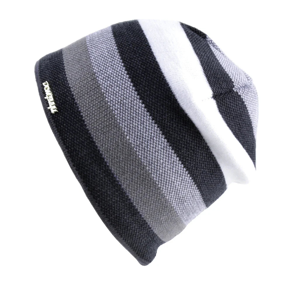 Men's Skullies Hat Bonnet Winter Beanie Knitted Wool Hat Plus Velvet Cap Thicker Stripe Skis Sports Beanies Hats for men