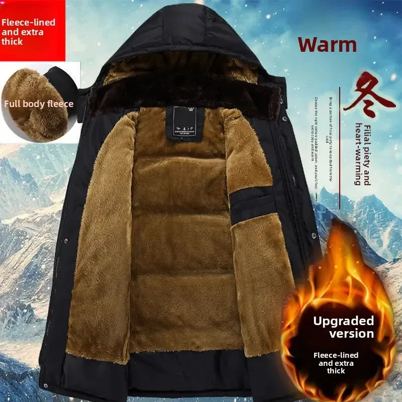 Thickened Fleece Winter Jacket for Middle-Aged And Elderly Men Warm Cotton Coat Dad Grandpa Cotton Clothes Elderly Men's Outerwe