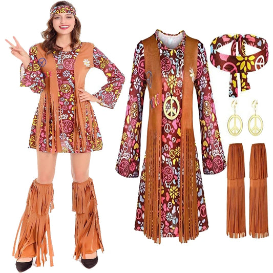 Women's tassel hippie costume retro hippie party costume cosplay costume