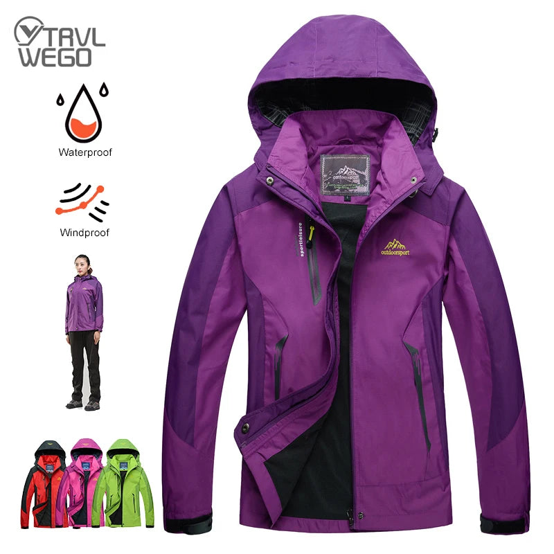 TRVLWEGO Camping Hiking Jacket Women Spring Outdoor Sports Coats Climbing Trekking Windbreaker Travel Waterproof Purple
