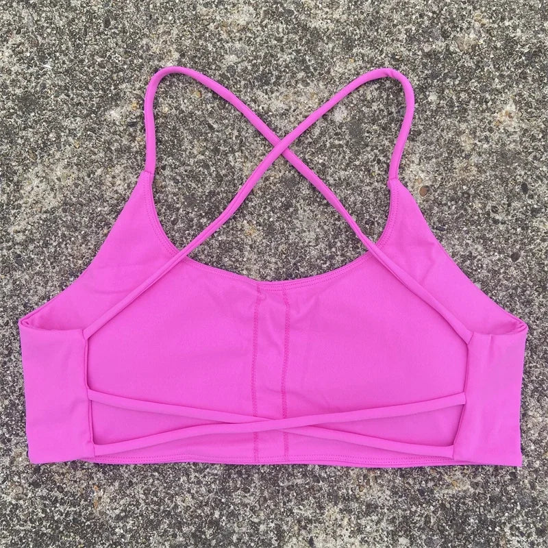 Women Sports Bra Sexy Cross Straps Back Fitness Bralette High Impact Gym Yoga Workout Crop Top Vest Push Up Running Underwear