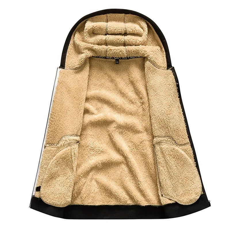 Men's Heavyweight Sherpa Fleece Lined Jackets Coats Windproof Zip Up Hoodie Winter Warm Hooded Sweatshirt Outerwear Outfits Tops