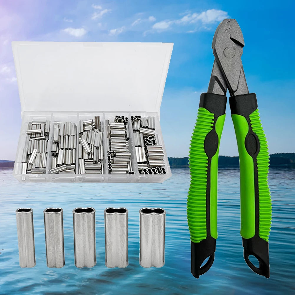 Fishing Crimping Pliers Multifunctional Crimpers Tool Crimp Sleeves Kit with Single /Double Barrel Ferrule Fishing Gear Tackle
