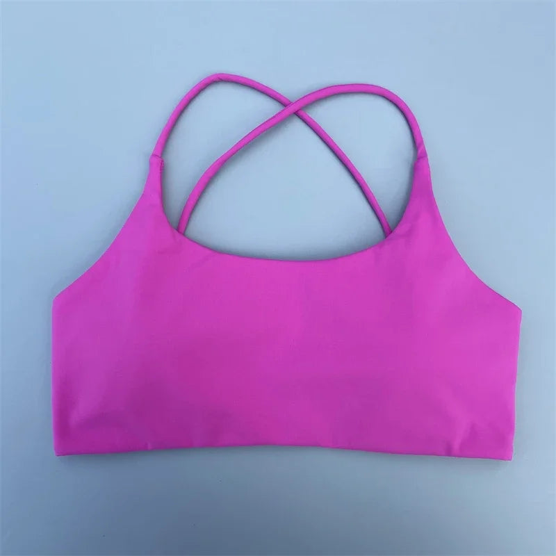 Women Sports Bra Sexy Cross Straps Back Fitness Bralette High Impact Gym Yoga Workout Crop Top Vest Push Up Running Underwear