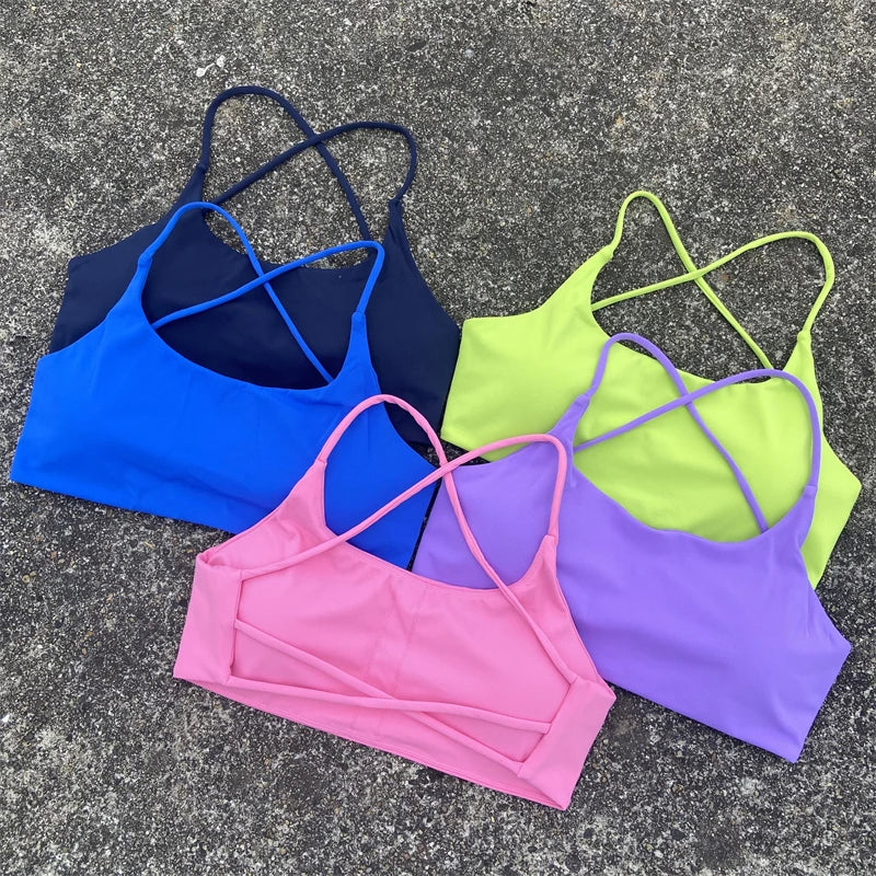 Women Sports Bra Sexy Cross Straps Back Fitness Bralette High Impact Gym Yoga Workout Crop Top Vest Push Up Running Underwear