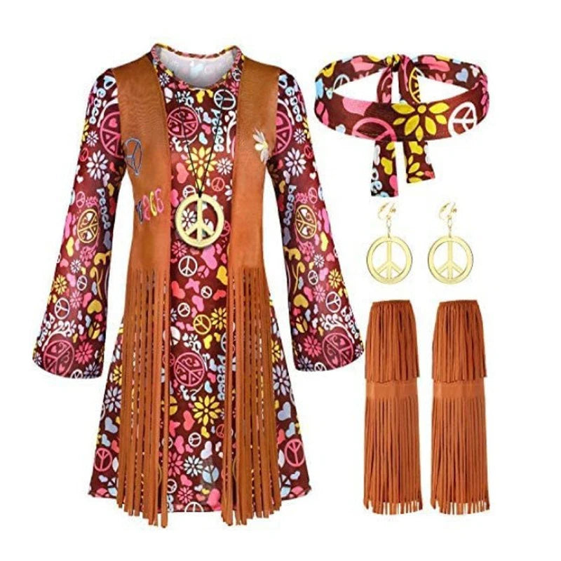 Women's tassel hippie costume retro hippie party costume cosplay costume