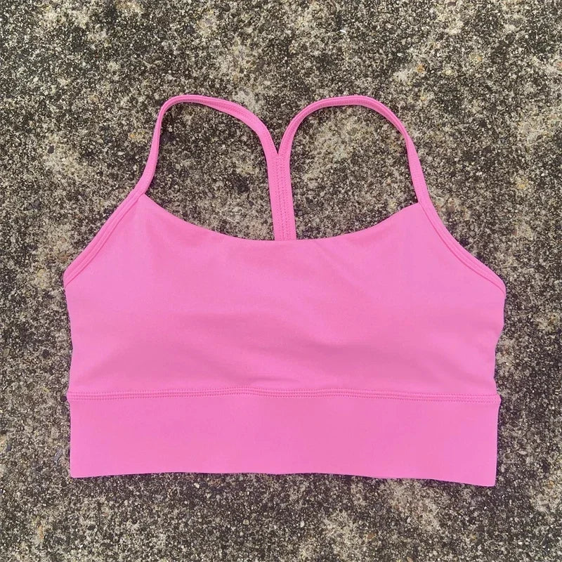 Solid Color Y Shape Line Women Fitness Sport Bra Top Soft Tight Comprehensive Training Jogging Gym Yoga Underwear With Chest Pad