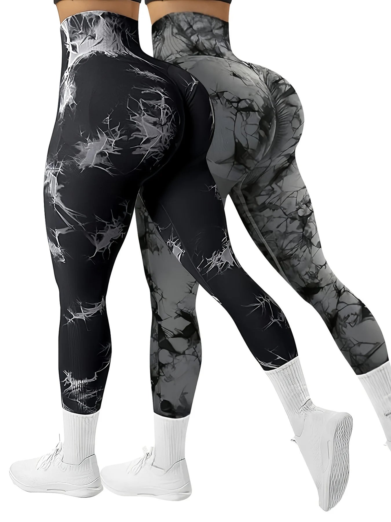 2PCS tie dye seamless women's high waisted yoga pants tight waist and hip lifting elastic wide waist sports leggings