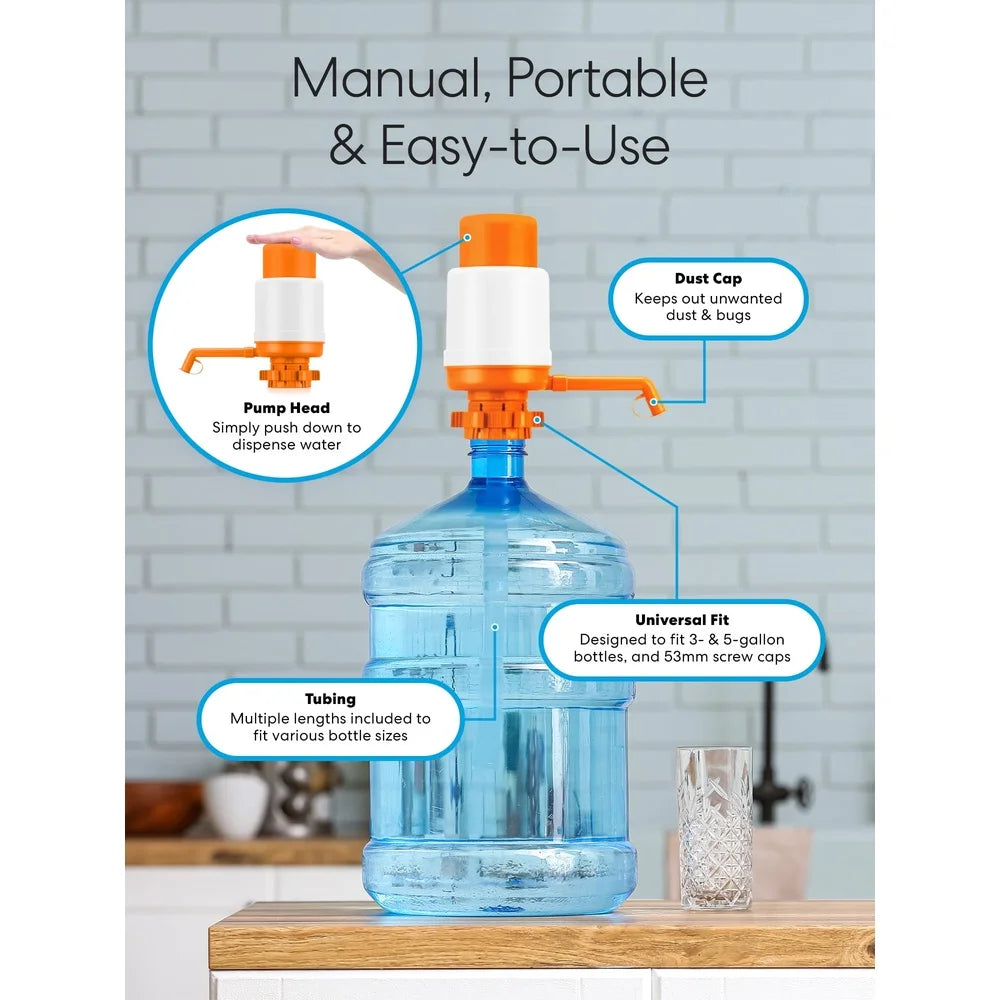 Versatile Manual Water Pump 1 to 6 Gallon Bottles 48mm 55mm BPA Free Leakproof Includes Tube Brush Effortless Hydration