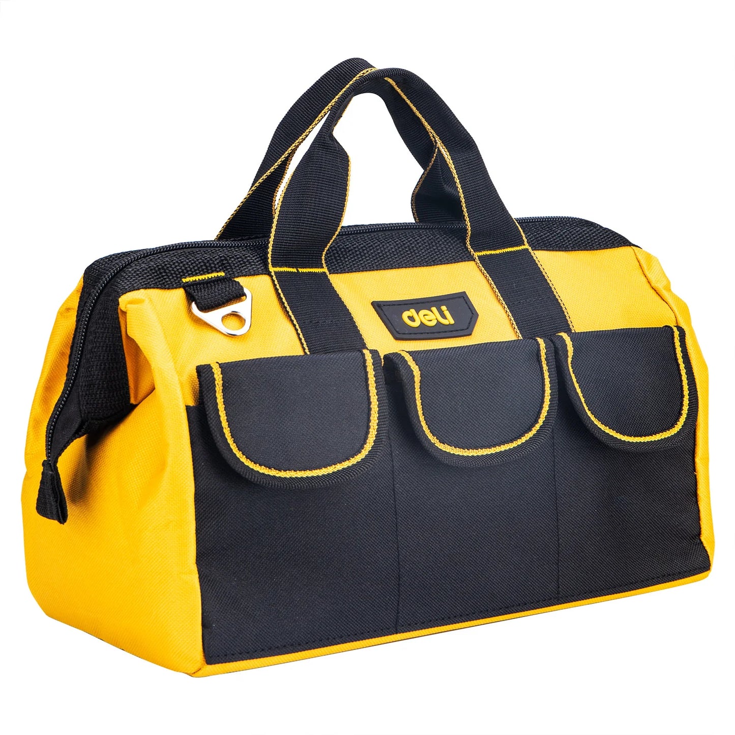 Deli 13in Yellow Tool Bag with Shoulder Strap, Durable Multi-Compartment Design, Portable and Convenient for Carrying Tools