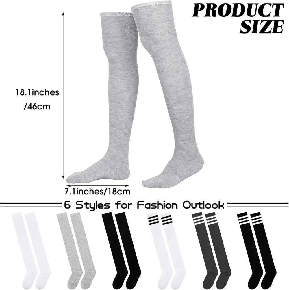6 Pairs Over Knee Thigh Socks Knee-High Warm Stocking Women Boot Sock Leg Warmer High Socks for Daily Wear, Cosplay