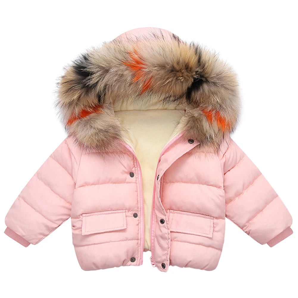 Toddler Baby Down Cotton Jacket,Faux Fur Hood Plush Girls Boys Snowsuit,Thick Fleece Warm Puffer Coat,Winter Children's Outwear