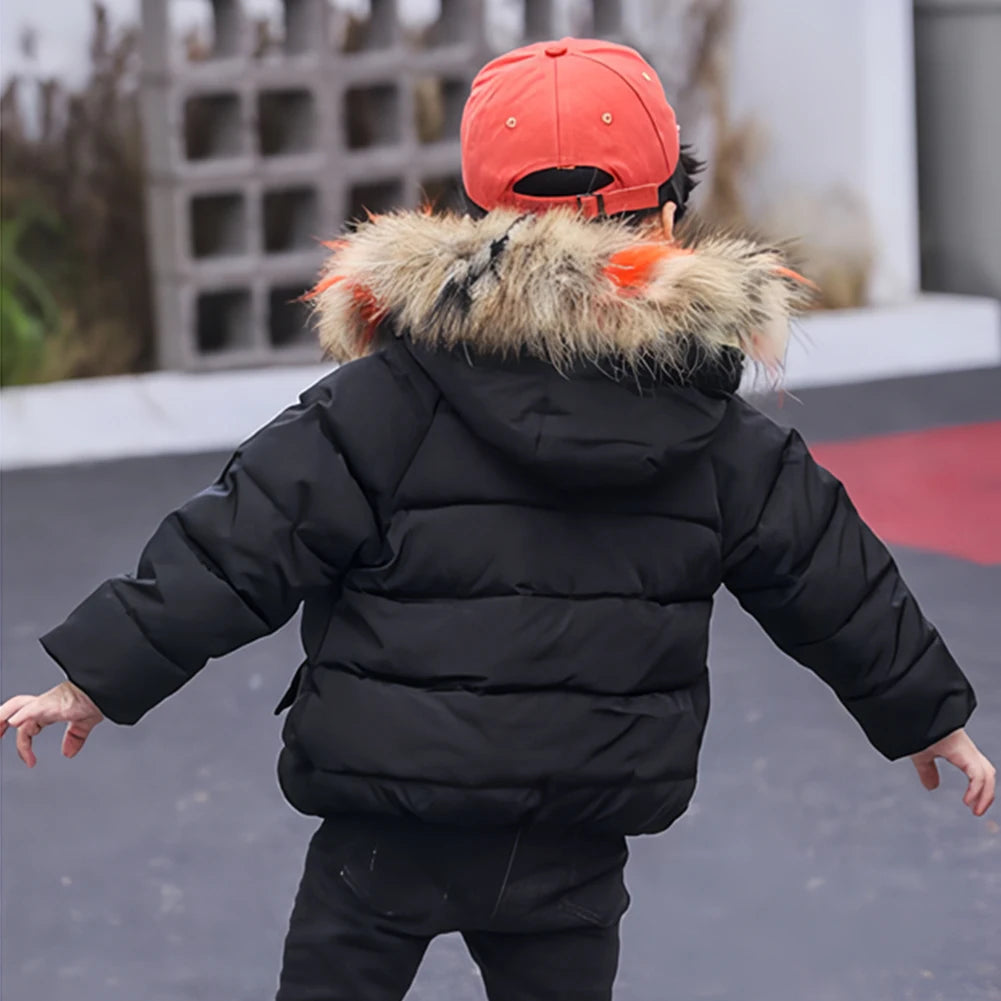 Toddler Baby Down Cotton Jacket,Faux Fur Hood Plush Girls Boys Snowsuit,Thick Fleece Warm Puffer Coat,Winter Children's Outwear