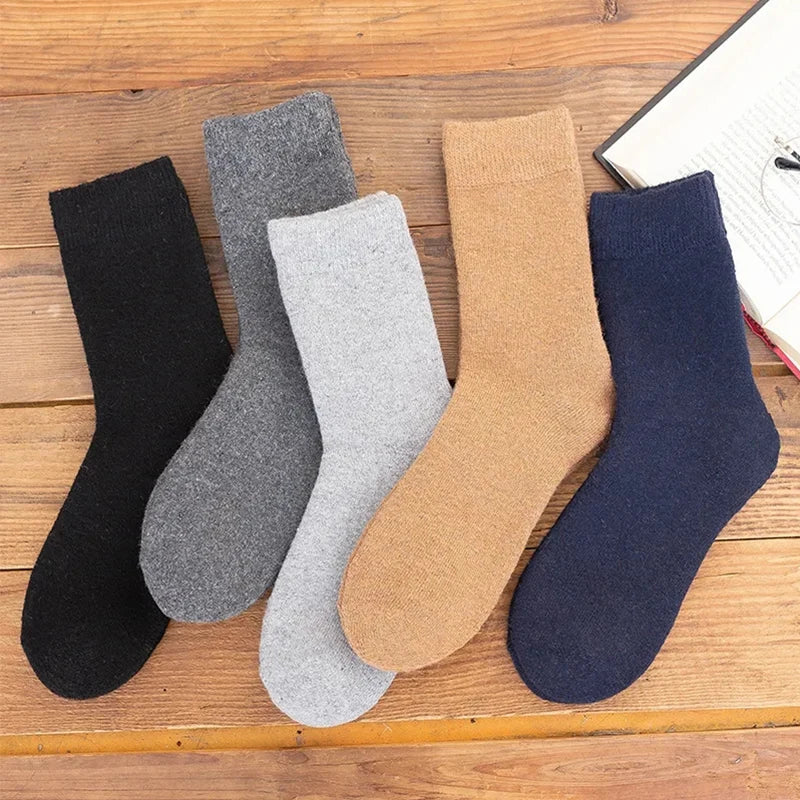 5 Pairs Of Winter Women's Warm Socks Solid Color Casual Extra Thick Warm Plush Socks High Quality Warm Wool Socks