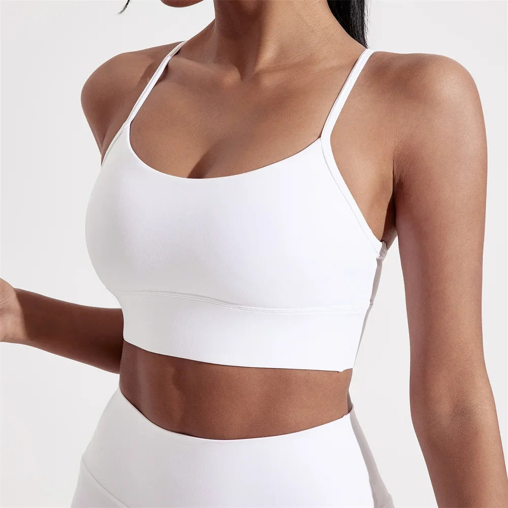 Solid Color Y Shape Line Women Fitness Sport Bra Top Soft Tight Comprehensive Training Jogging Gym Yoga Underwear With Chest Pad