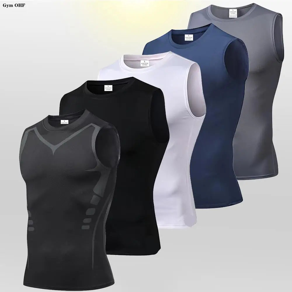 Men Quick Dry Running T-Shirts Compression Vest Sleeveless Quick-Drying Jersey Training Shirt Gym Mens Tank Top