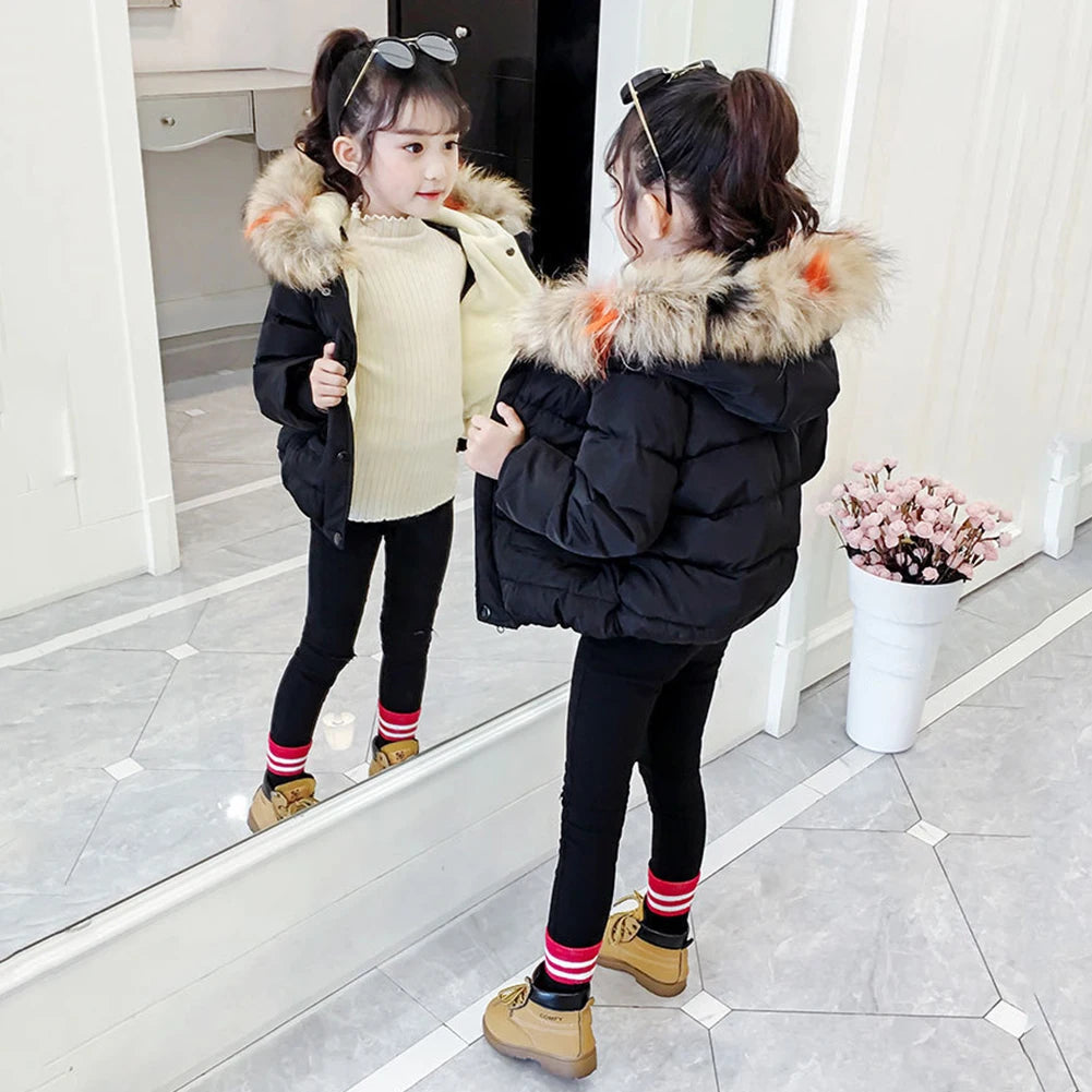 Toddler Baby Down Cotton Jacket,Faux Fur Hood Plush Girls Boys Snowsuit,Thick Fleece Warm Puffer Coat,Winter Children's Outwear