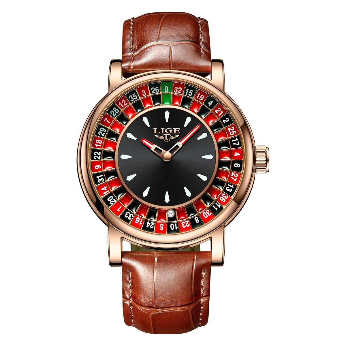 LIGE Russian Roulette Dial Man Watch Creative Dial Wheel Man Wristwatches Business Leather Luminous Rotatable Lucky Ball Watch