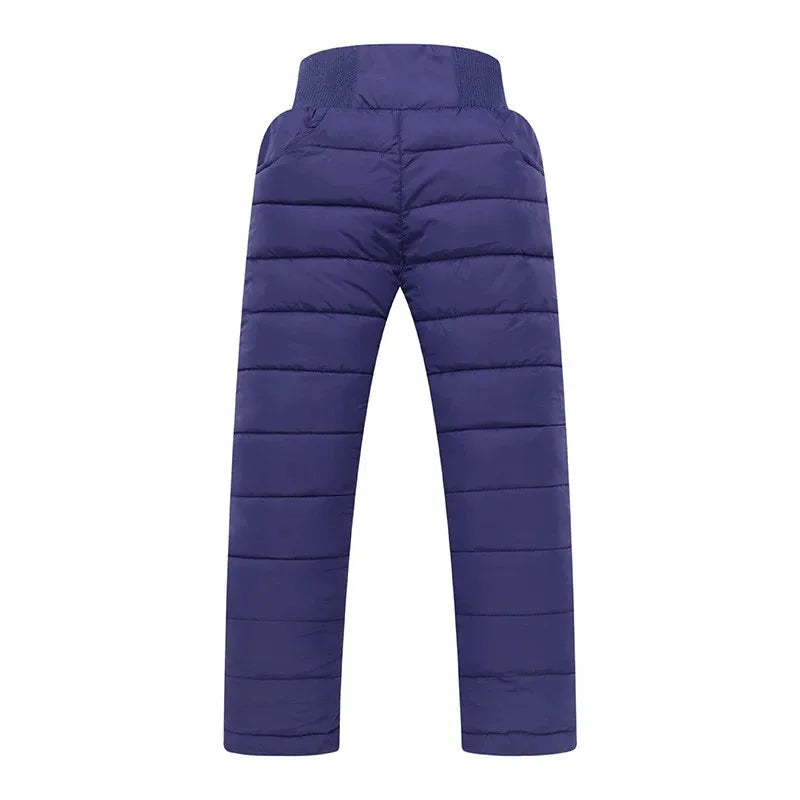 2-12Y Casual Kids Boys Girls Winter Pants Solid Children High Waist Cotton-Padded Warm Trousers Teens Waterproof Ski Thick Pants