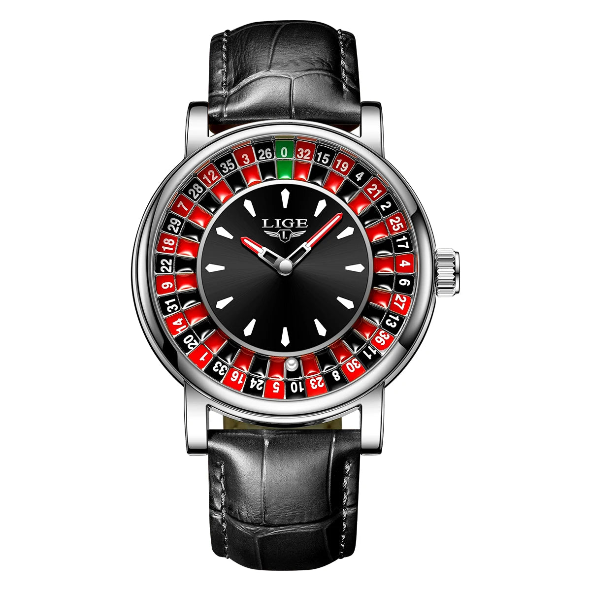 LIGE Russian Roulette Dial Man Watch Creative Dial Wheel Man Wristwatches Business Leather Luminous Rotatable Lucky Ball Watch