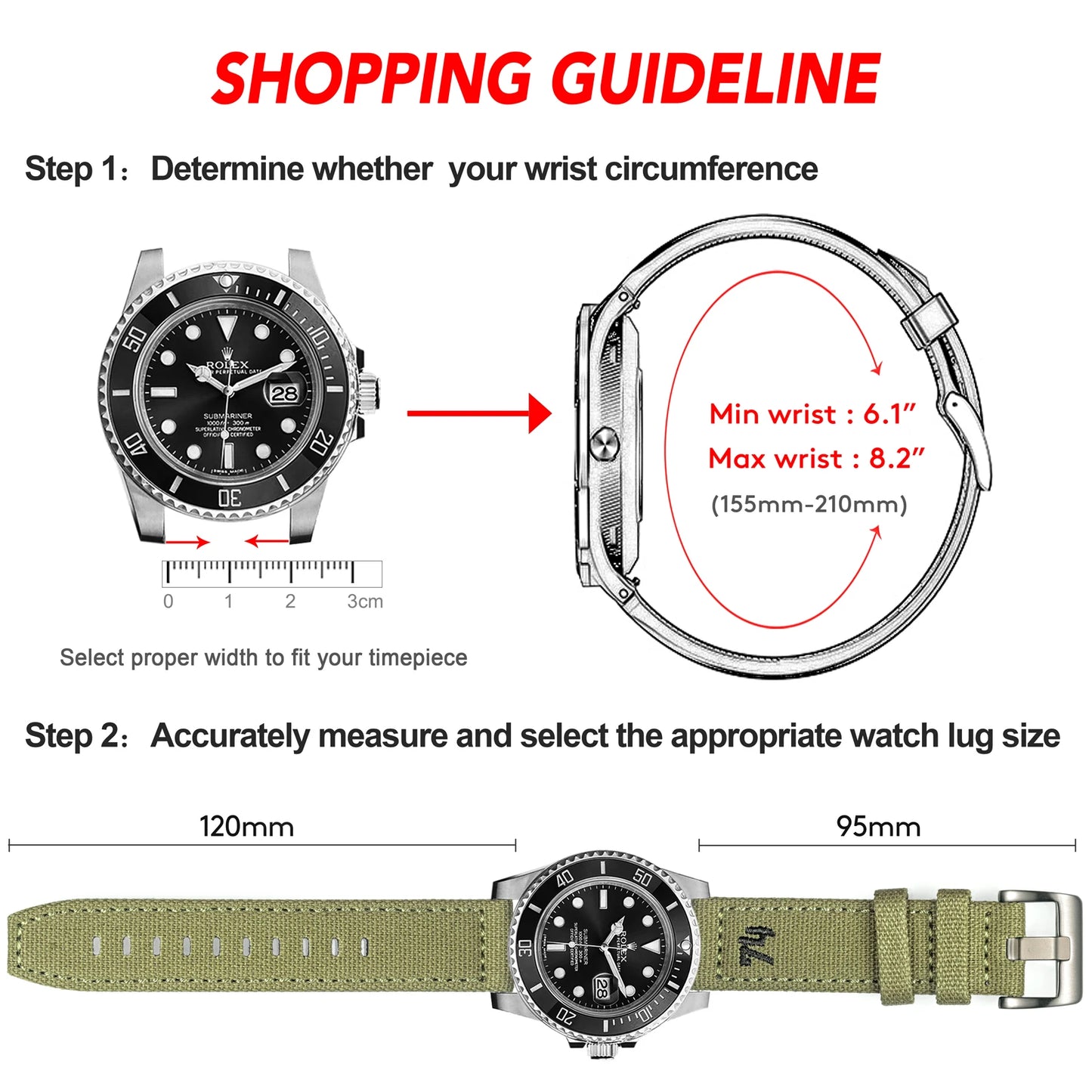 Canvas Quick Release Watch Band 18mm 20mm 22mm 24mm Replacement Watch Straps for Men Women