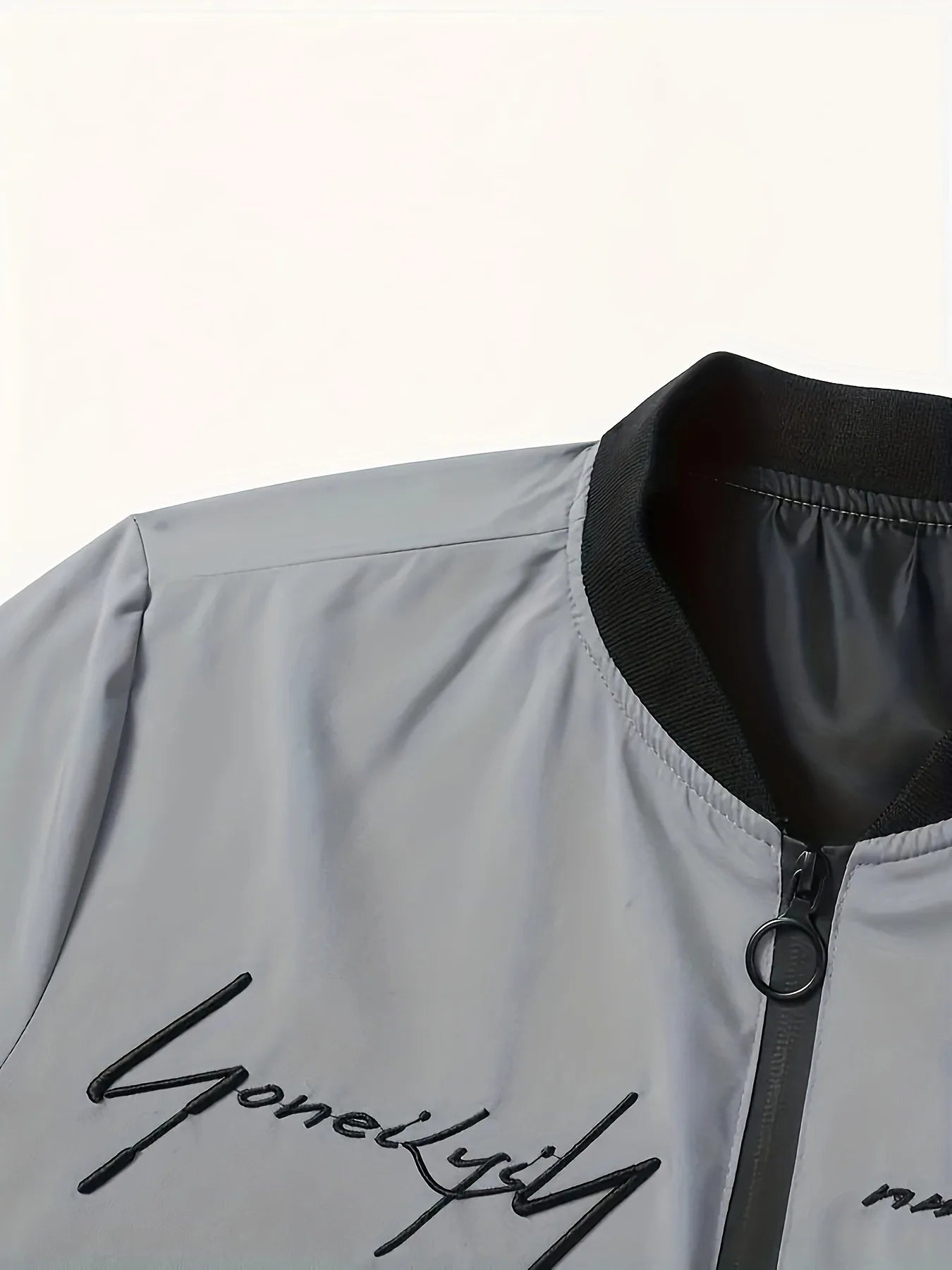 Trendy men's alphabet embroidered bomber jacket - stylish design, versatile casual style