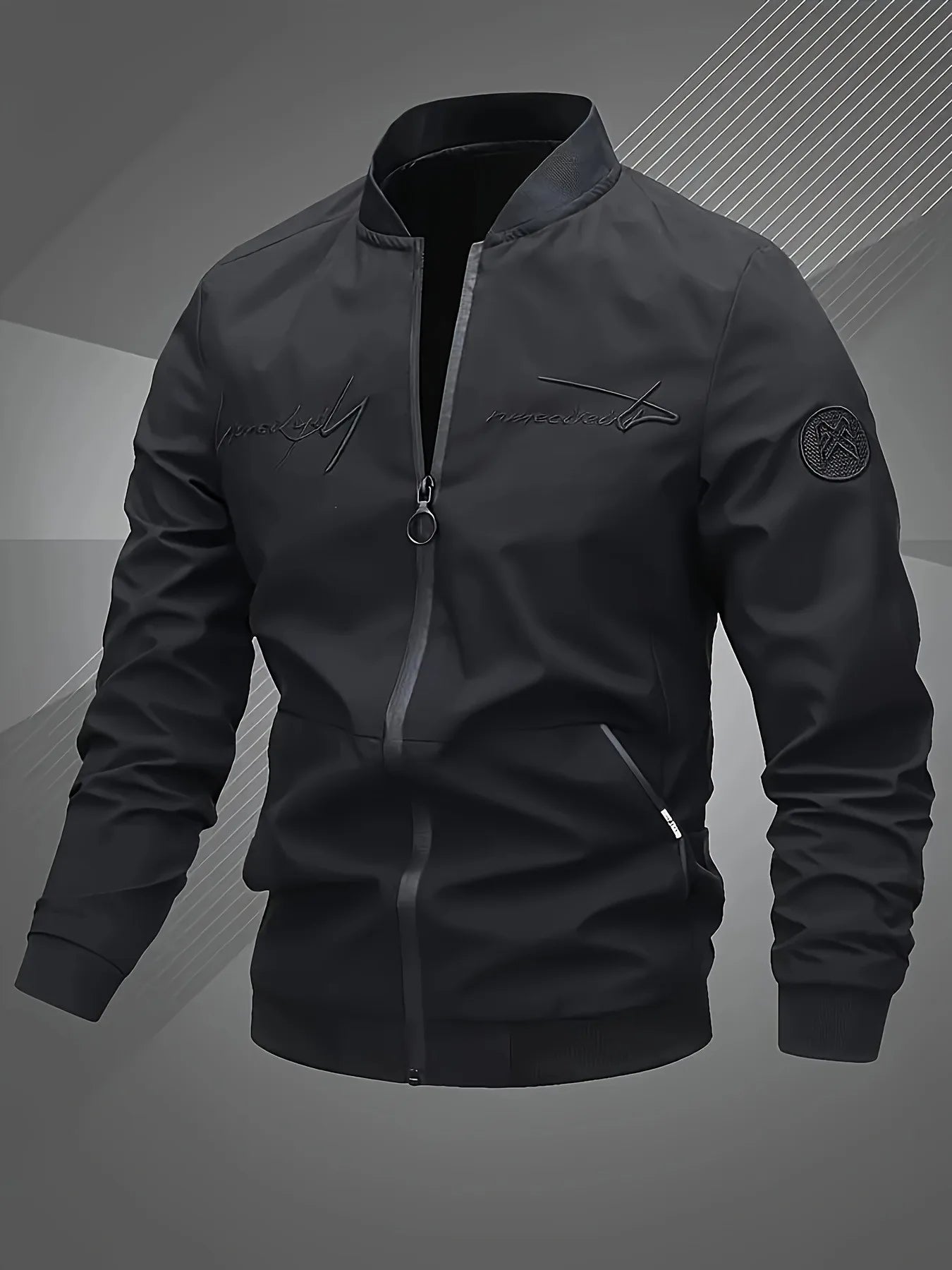 Trendy men's alphabet embroidered bomber jacket - stylish design, versatile casual style