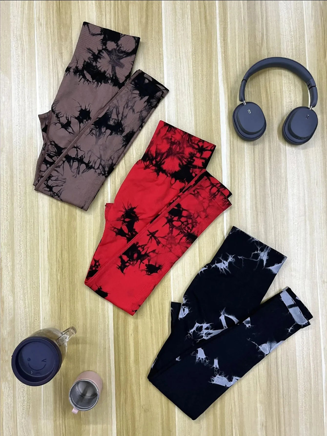 Tie Dye Seamless Leggings for Women High Waist Yoga Pants Scrunch Butt Lifting Elastic Tights Wide Waistband Sports Leggings